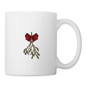 Mistel mit einem roten Bogen, Feiertage, Weihnacht - Tasse - Weiß - Rechts