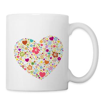Herzen Blumen Blüten Peace-Zeichen Yin und Yang - Tasse - Weiß - Rechts