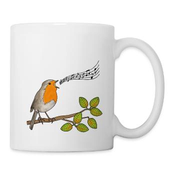 Singendes Rotkehlchen, Musiknoten - Tasse - Weiß - Rechts