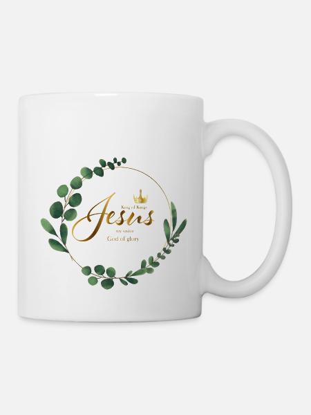 Jesus Schriftzug gold King of Kings my savior Euka - Tasse - Weiß