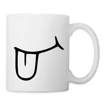 Rausgestreckte Zunge. Mund - Tasse - Weiß - Rechts