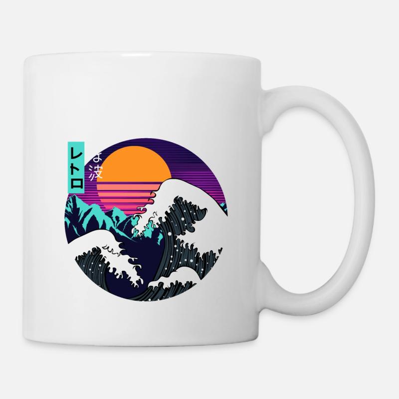 Great Wave Kanagawa Vaporwave Synthwave Aesthetic - Mug - white