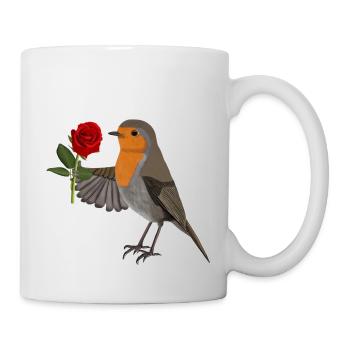 Robin with red rose bird motif - Mug - white - Right