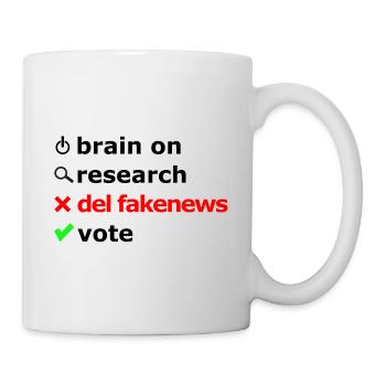 Für alle Wahlen, Gehirn einschalten, Nachforschen. - Tasse - Weiß - Rechts