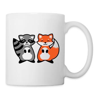 Waschbär und Fuchs - raccoon and fox Geschenk Kind - Tasse - Weiß - Rechts