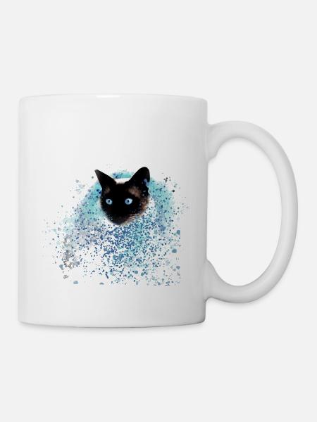 katze ,illustration ,bunt , Aquarell,siamkatze - Tasse - Weiß