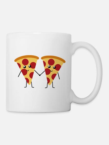 Cute kawaii pepperoni pizza holding hands - Mug - white