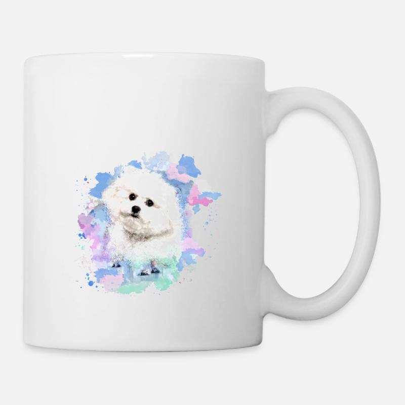bichon frisé, maltais,chien, aquarelle, peinture à l’eau - Mug blanc - blanc