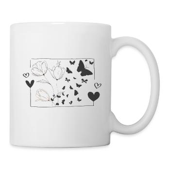 Butterfly Butterfly Bird Flowers Tulips Heart - Mug - white - Right