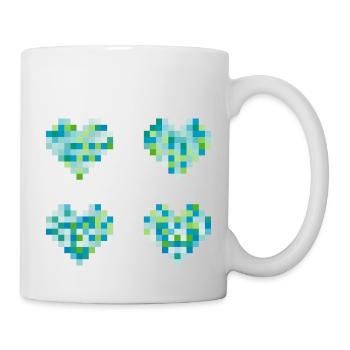 4 Pixel Herzen - neon pastel Farben - blau - grün - Tasse - Weiß - Rechts