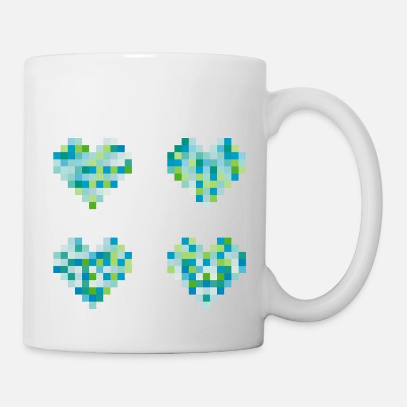 4 Pixel Herzen - neon pastel Farben - blau - grün - Tasse - Weiß