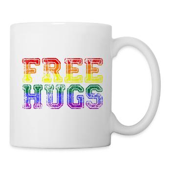 Free Hugs Gay Pride LGBTQ Regenbogen CSD - Tasse - Weiß - Rechts