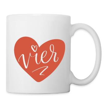 Vier im roten Herz - 4. Geburtstag 4. Jahrestag - Tasse - Weiß - Rechts