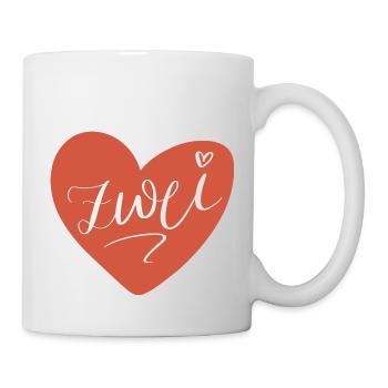 zwei im roten Herz - 2. Geburtstag 2. Jahrestag - Tasse - Weiß - Rechts