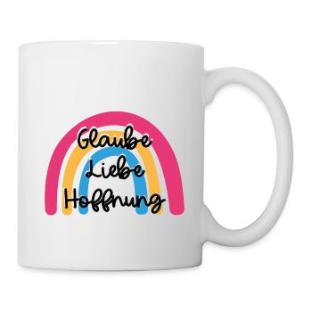 Glaube, Liebe, Hoffnung, Regenbogen - Tasse - Weiß - Rechts