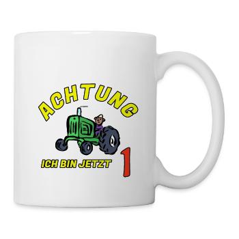 Achtung ich bin jetzt 1 - Kinder T-Shirt - Tasse - Weiß - Rechts