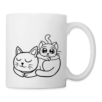 Chillende Katzen Freunde aufeinander - Tasse - Weiß - Rechts