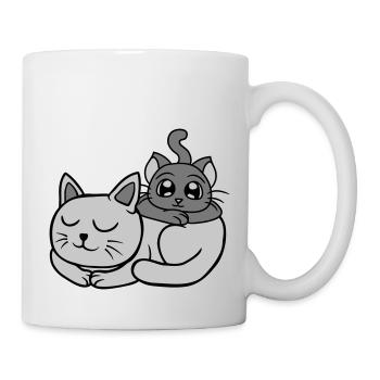 Freunde 2 Katzen aufeinander - Tasse - Weiß - Rechts