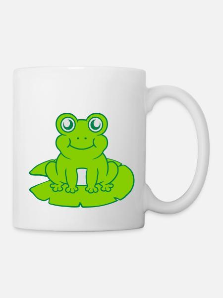 Frosch sitzt Seerose Seeblatt - Tasse - Weiß