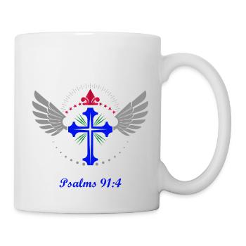 Psalm 91:4, cross, religious, wings, crown, appearance - Mug - white - Right