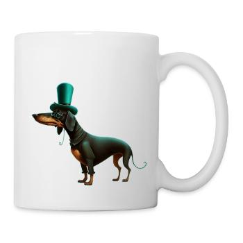 Teckel élégant dans un cylindre et des lunettes - Mug blanc - blanc - Droite