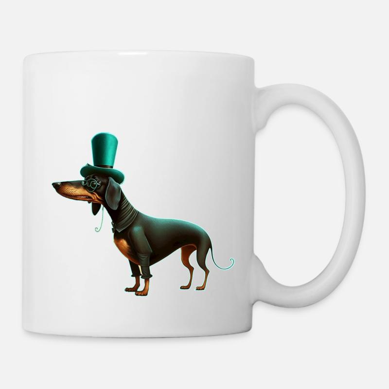 Teckel élégant dans un cylindre et des lunettes - Mug blanc - blanc