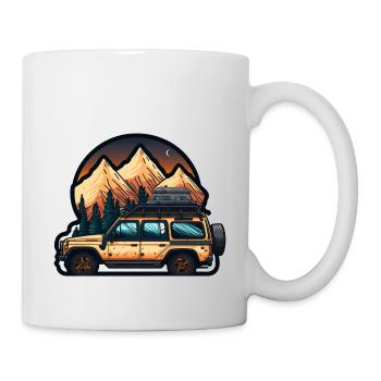 Dachzelt Auto Pkw SUV in den Bergen Retro - Tasse - Weiß - Rechts