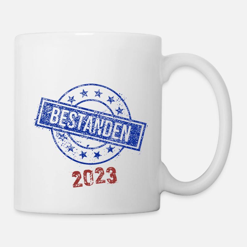 Stempel Bestanden 2023 - blau - Tasse - Weiß