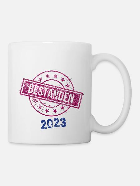 Stempel Bestanden 2023 - rot - Tasse - Weiß