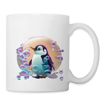 Un pingouin super mignon joue avec des bulles de savon - Mug blanc - blanc - Droite