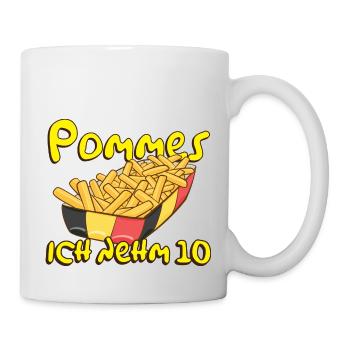 Pommes Ich nehm 10 Frites Geschenk Lustig - Tasse - Weiß - Rechts