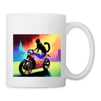 Chat sur moto - Mug blanc - blanc - Droite