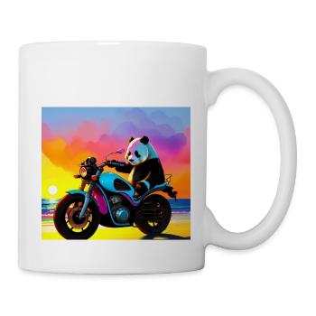 Panda auf Motorrad bei Sonnenuntergang - Tasse - Weiß - Rechts