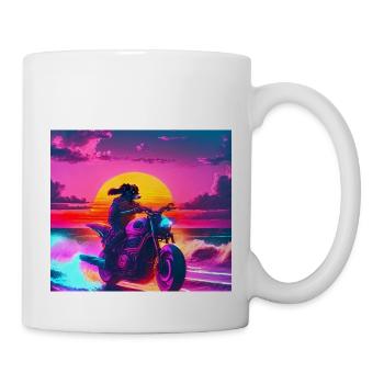Dog on motorcycle on the beach - Mug - white - Right