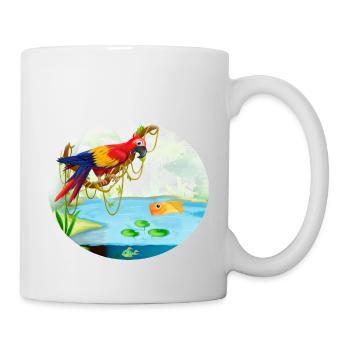 Papagei Ara im Wald am See mit Fisch bunt - Tasse - Weiß - Rechts