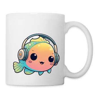 Kawaii Cute Happy Colorful Fish avec des écouteurs - Mug blanc - blanc - Droite