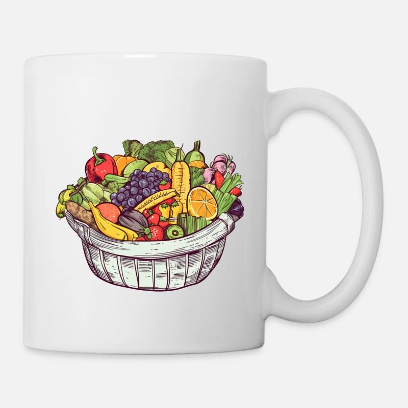 Ein Korb gefüllt mit Gemüse und Obst, transparent - Tasse - Weiß
