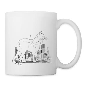 Katze Großstadt schwarz weiß Geschenk - Tasse - Weiß - Rechts