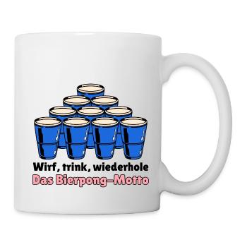 Wirf, trink, wiederhole-Bierpong-Motto - Tasse - Weiß - Rechts