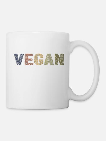 Vegan - botanisches Muster - Waldfarbe - Tasse - Weiß