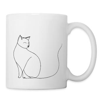 Minimalistische Katzen-Fine-Line-Art auf weißem Hintergrund - Tasse - Weiß - Rechts