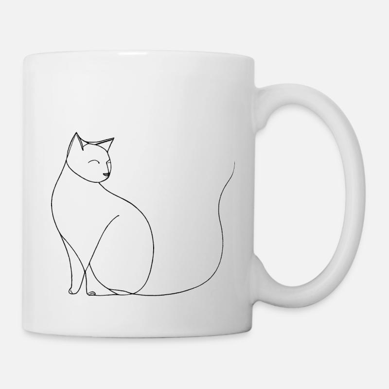 Minimalistic cat fine line art on white background - Mug - white