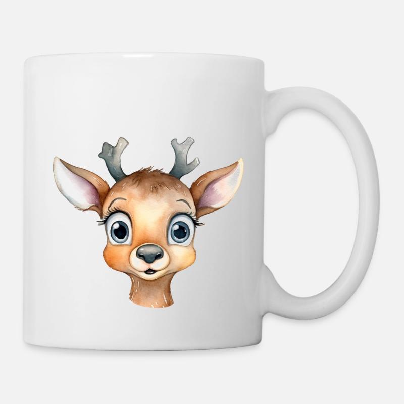 Dessin à l’aquarelle de cerf - Mug blanc - blanc