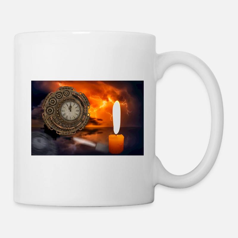 Une horloge éclairée par des bougies. - Mug blanc - blanc