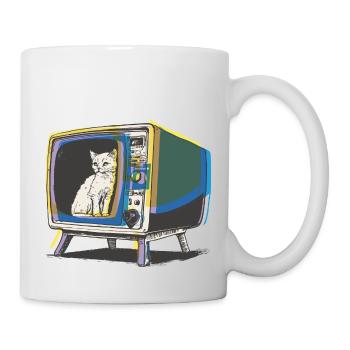 Retro-Katze im Fernsehen - Tasse - Weiß - Rechts