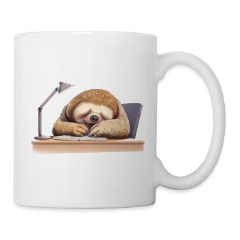 Lesendes und Schlafendes Faultier am Schreibtisch, - Tasse - Weiß - Rechts