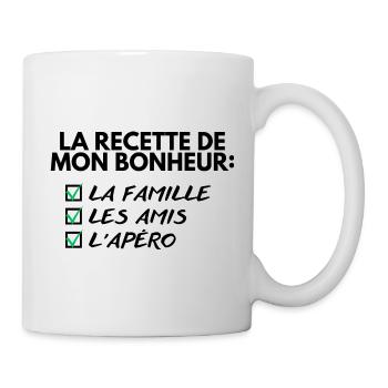 La recette de mon bonheur la famille les amies… - Mug blanc - blanc - Droite