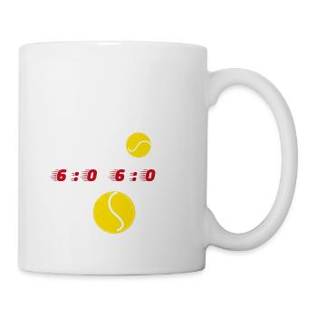 Tennis, Ergebnis, 6:0 6:0, tennisbälle - Tasse - Weiß - Rechts