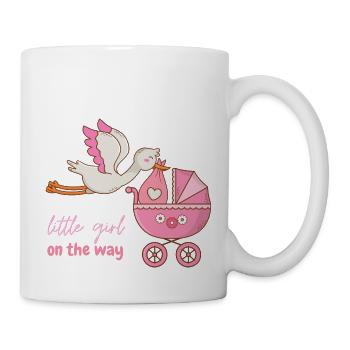 Little girl on the way with stork - Mug - white - Right