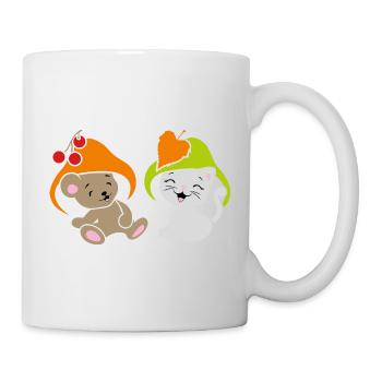 Lustiger Babybär und niedliches Kätzchen mit Pilzhut - Tasse - Weiß - Rechts
